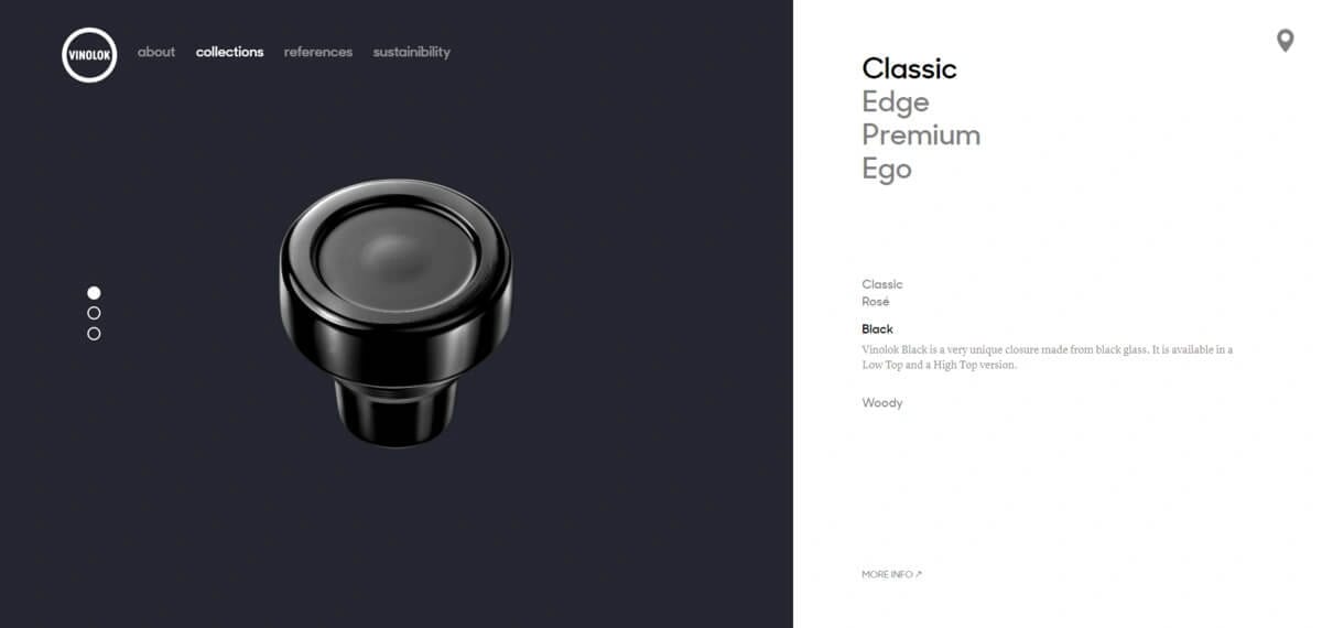 The collections carousel on its first position: the plain Black closure, unengraved, lit to read the glass itself.